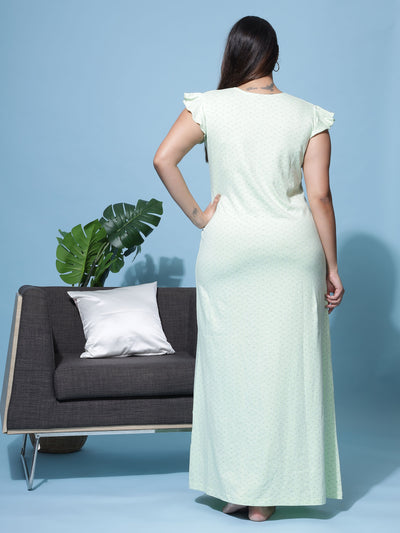 Hosiery Cotton Designer Maxi Light Green Nighty