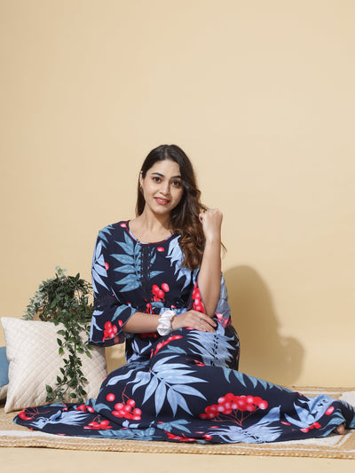 Rayon Designer Nighty Blue Black