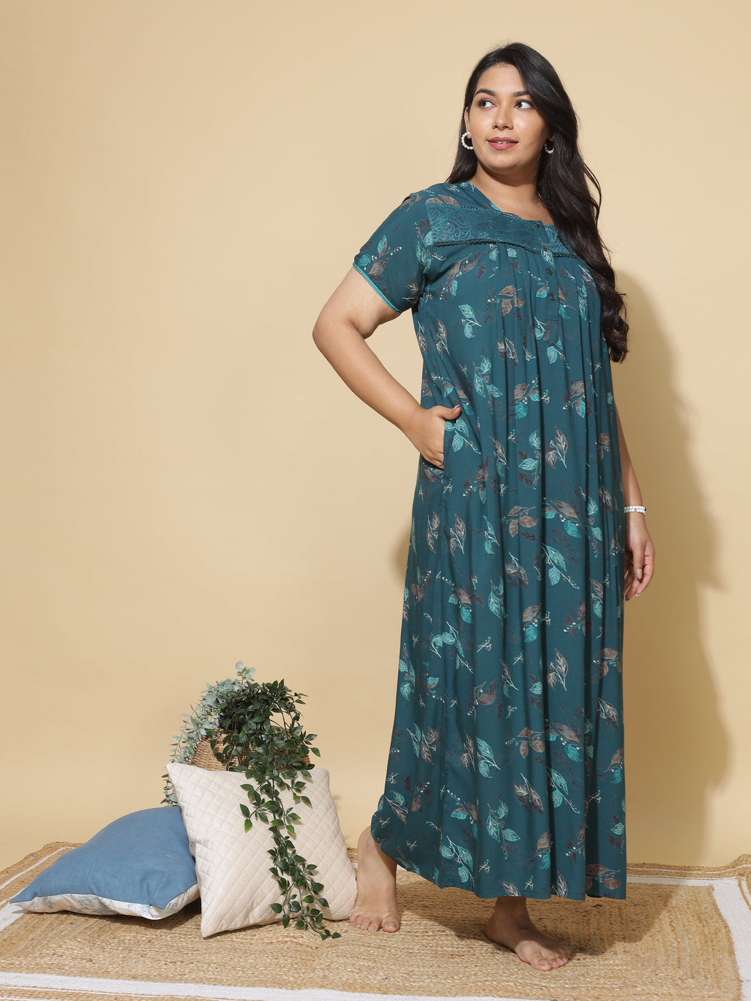  Viscose Nighty  Shop Latest Dark Green Nighty at Great Price Online in India- 9shines label 