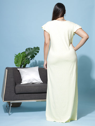 Hosiery Cotton Designer Maxi Light Yellow Nighty