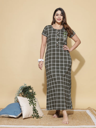 Hosiery Cotton Designer Bottle Green Nighty