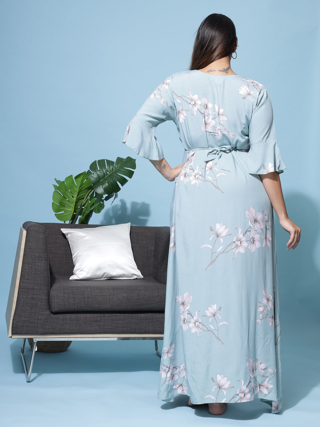  Rayon Designer Nighty  Get Green Floral Rayon Maxi Nightdress with Lace Online- 9shines label 
