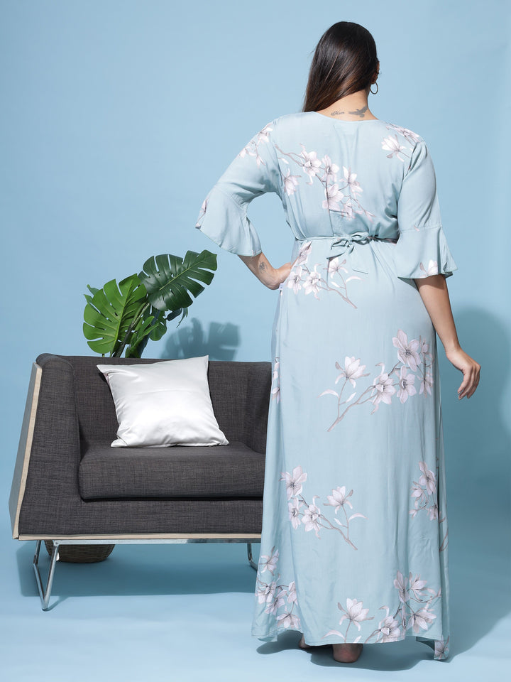  Rayon Designer Nighty  Get Green Floral Rayon Maxi Nightdress with Lace Online- 9shines label 