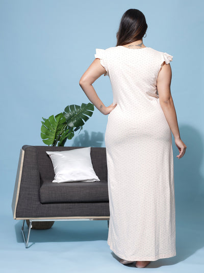 Hosiery Cotton Designer Maxi Peach Nighty