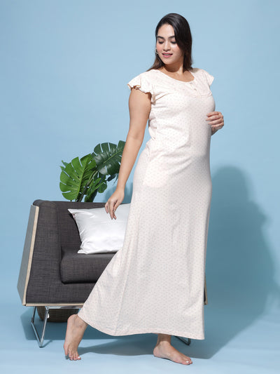 Hosiery Cotton Designer Maxi Peach Nighty