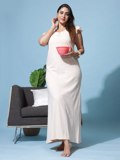 Hosiery Cotton Designer Maxi Peach Nighty