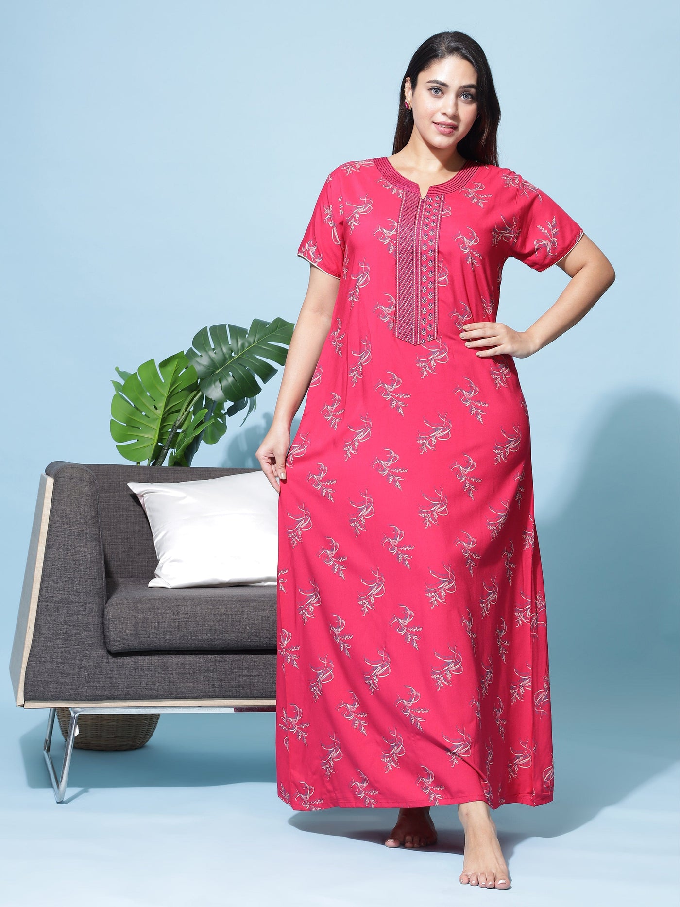 Viscose Designer Pink Red Nighty