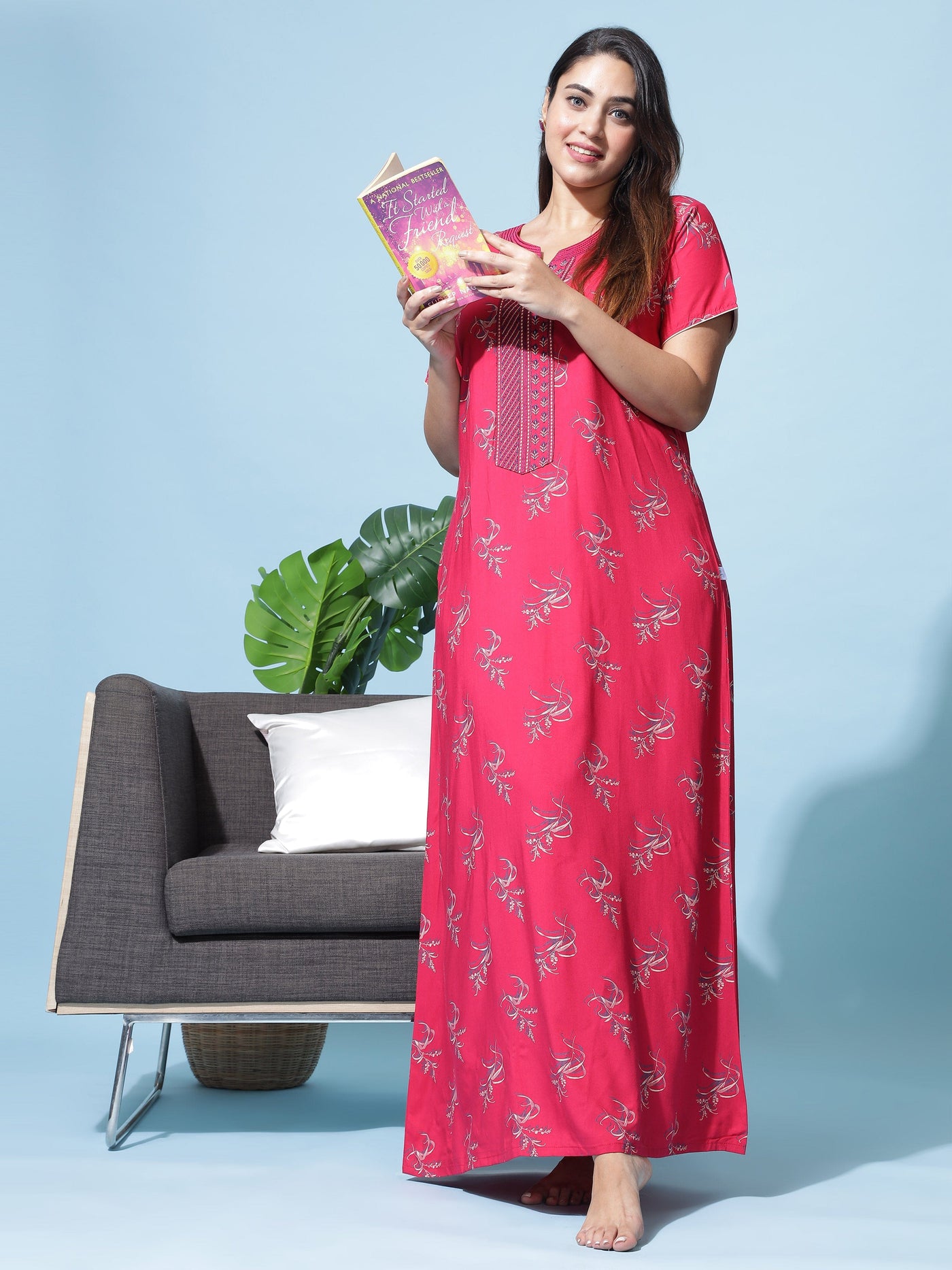 Viscose Designer Pink Red Nighty