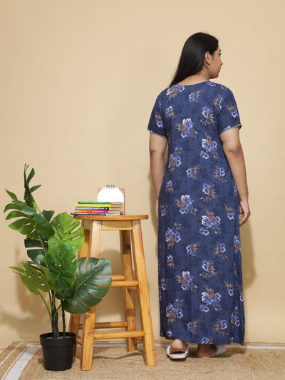 Viscose Designer Nighty Navy Blue