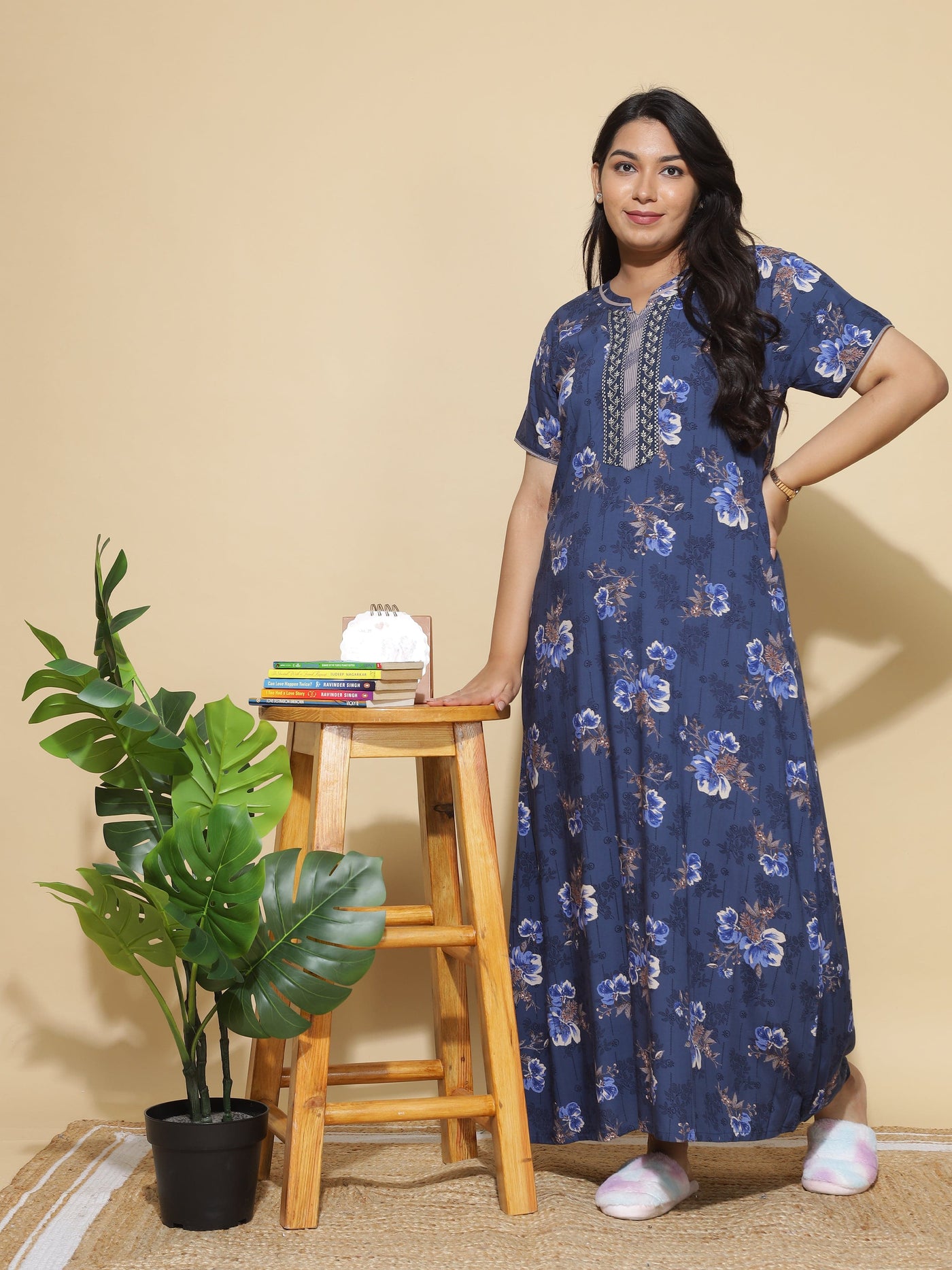 Viscose Designer Nighty Navy Blue