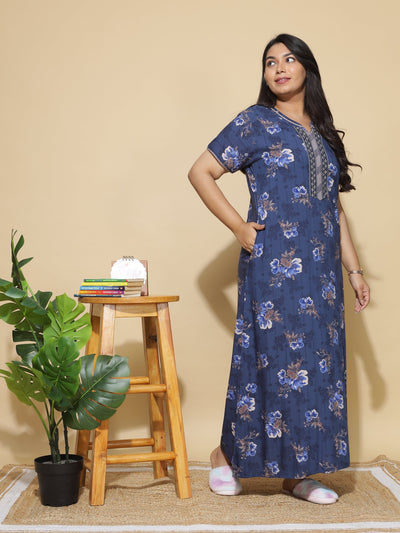 Viscose Designer Nighty Navy Blue