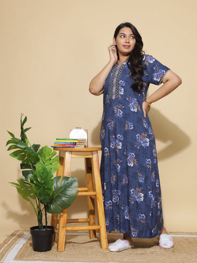 Viscose Designer Nighty Navy Blue