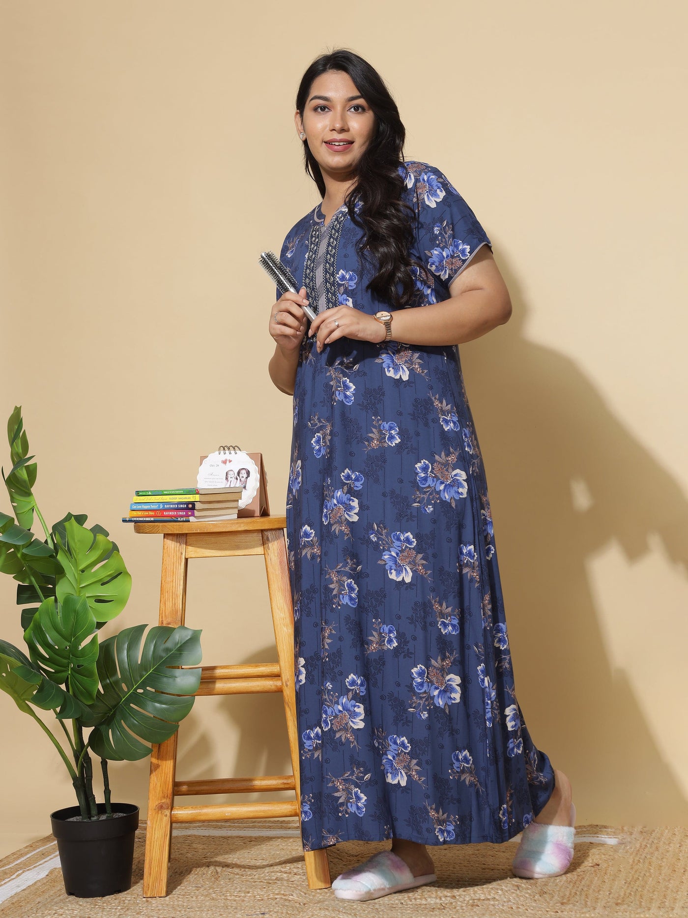 Viscose Designer Nighty Navy Blue