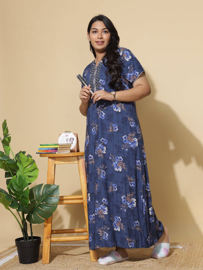 Viscose Designer Nighty Navy Blue