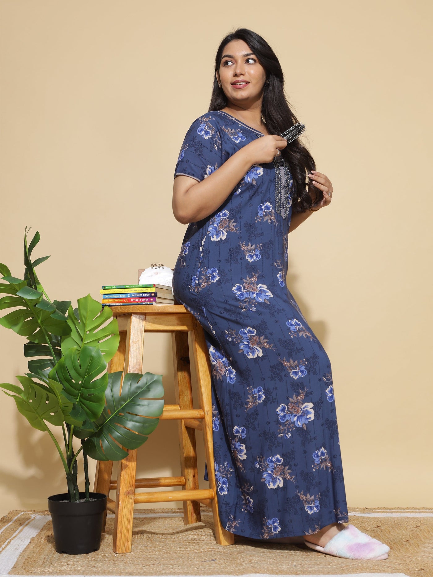 Viscose Designer Nighty Navy Blue