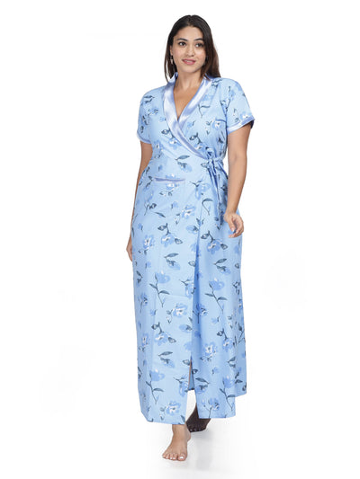 Viscose Blend House Coat Blue