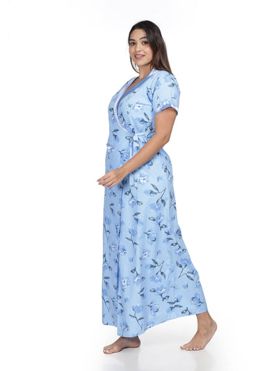 Viscose Blend House Coat Blue