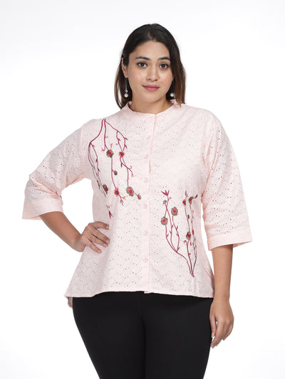Cotton Top Floral Embroidery Peach
