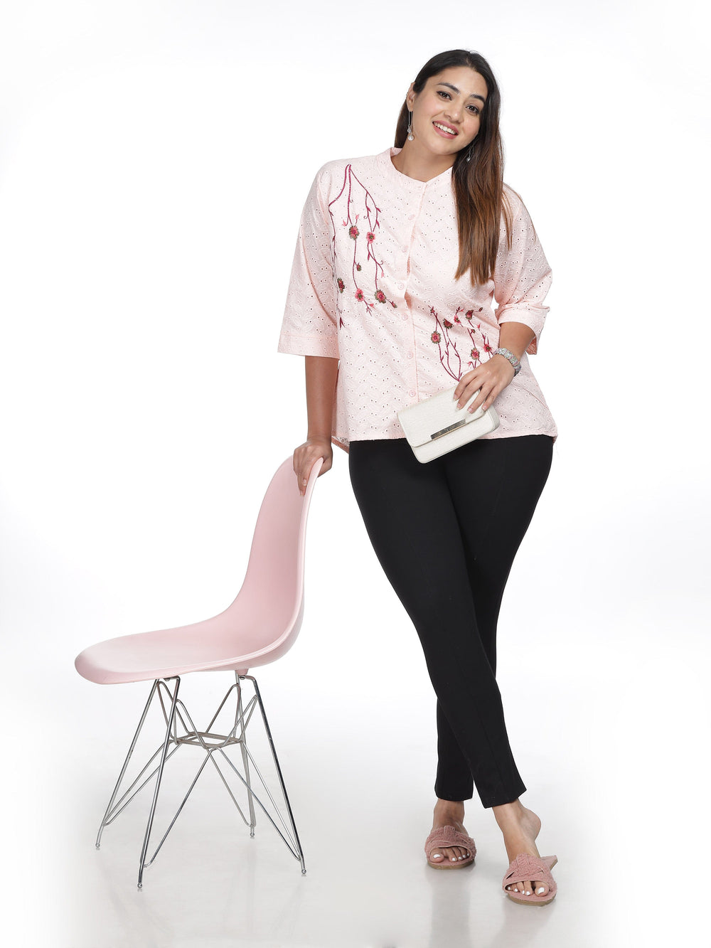 Chic Floral Peach Cotton Plus Size Top for Women