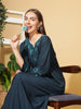 Sapphire Blue Embroidered Nightgown for Women in Rayon