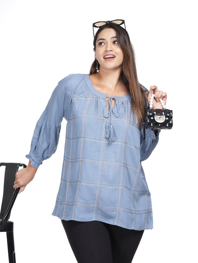Rayon Top Adjustable Lace Neck Blue