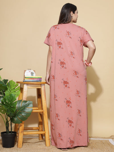 Cotton Blend Designer Maxi Coral Nighty