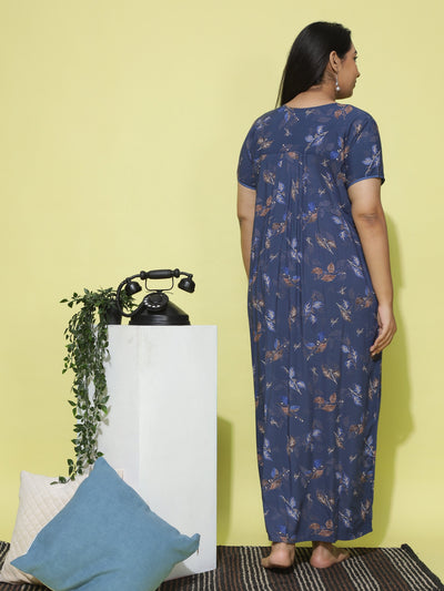 Viscose Designer Nighty Navy Blue