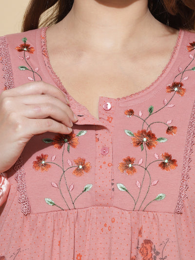 Cotton Blend Designer Maxi Coral Nighty