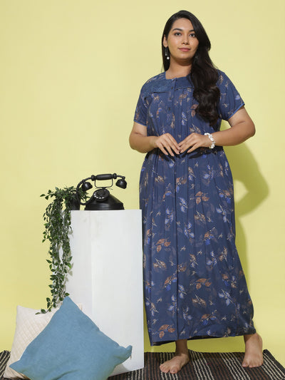 Viscose Designer Nighty Navy Blue