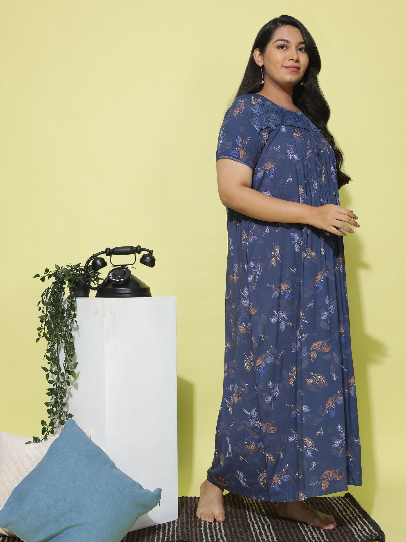 Viscose Designer Nighty Navy Blue