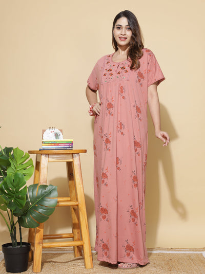 Cotton Blend Designer Maxi Coral Nighty