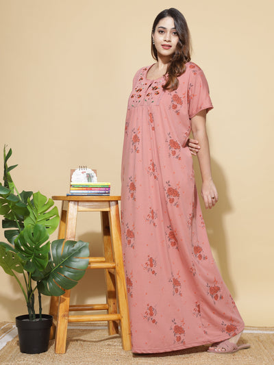 Cotton Blend Designer Maxi Coral Nighty