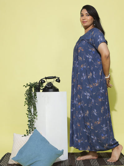 Viscose Designer Nighty Navy Blue
