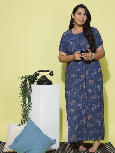 Viscose Designer Nighty Navy Blue