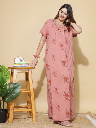 Cotton Blend Designer Maxi Coral Nighty