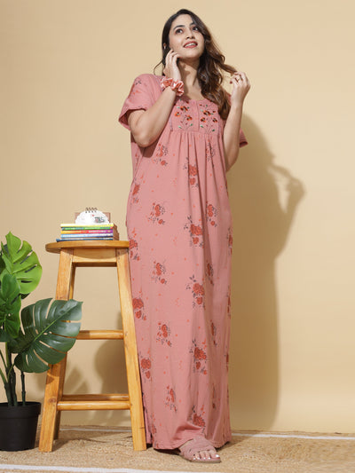 Cotton Blend Designer Maxi Coral Nighty