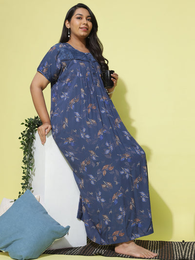 Viscose Designer Nighty Navy Blue