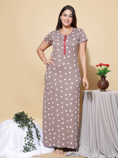 Hosiery Cotton Designer Maxi Grey Nighty