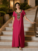 Raatrani Heritage Pink Alpine Embroidered A Line Nighty for Women