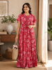 Salmon Red Floral Alpine Nighty for Women with Pocket