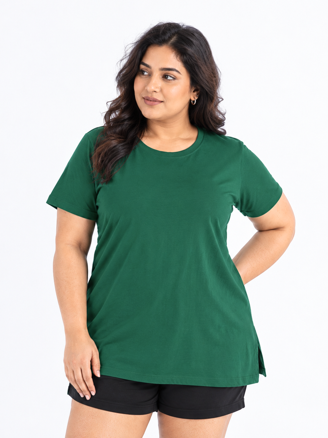 Green Hosiery Cotton Long T Shirt Nighty with Side Pocket