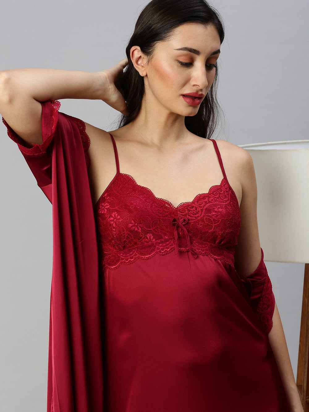  Long Robe Long Gown  Cherry Long Nighty Gown - Buy Indian Bridal Nightwear Online- 9shines label 