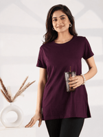 Wine Hosiery Cotton Long T Shirt Nighty for Women Relaxed Fit