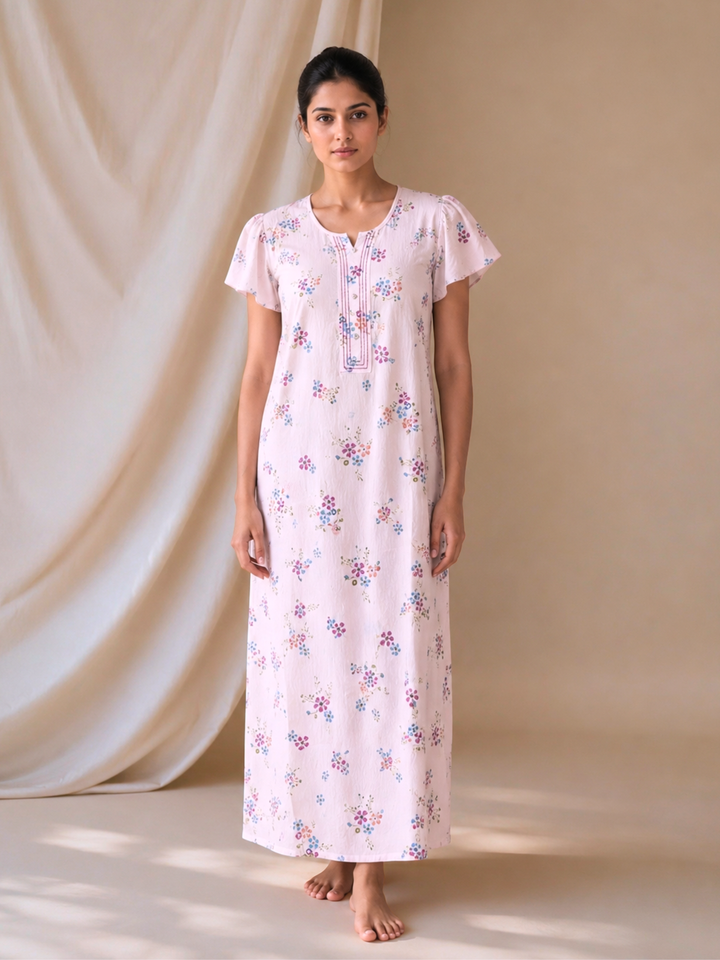 Meadow Rose Floral Crush Cotton Nighty for Women Comfortable Fit
