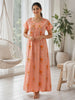 Coral Floral Embroidered Cotton Blend Nightdress for Women