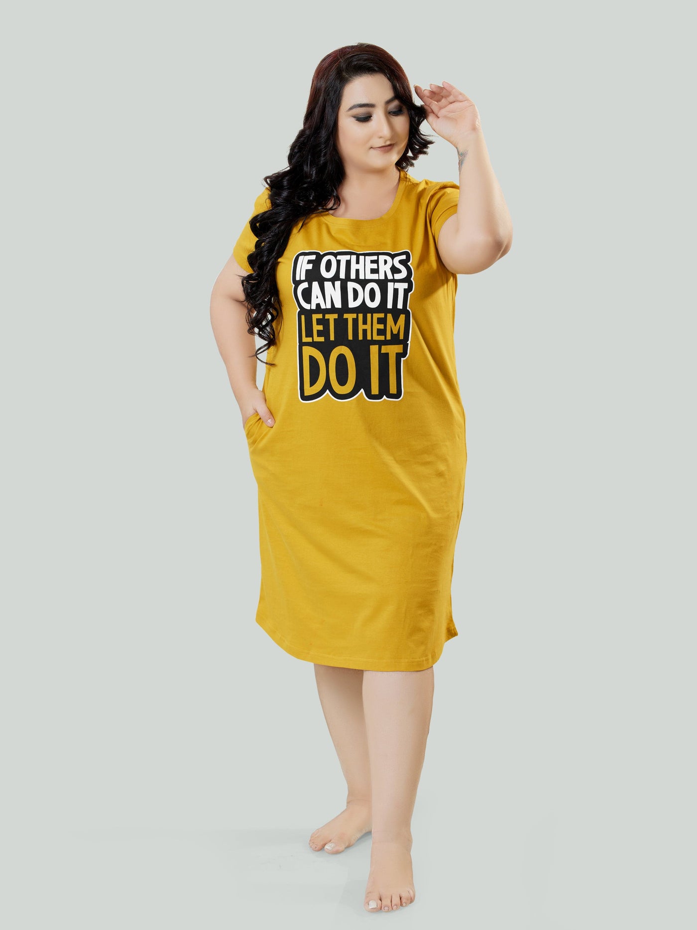 Hosiery Cotton Short Nighty Plus Size Corn Yellow