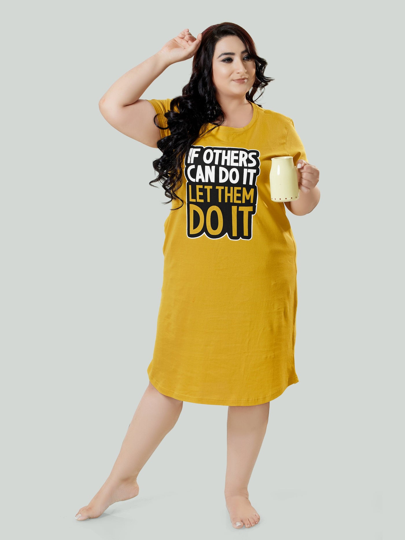 Hosiery Cotton Short Nighty Plus Size Corn Yellow
