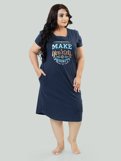 Hosiery Cotton Short Nighty Plus Size Admiral Blue