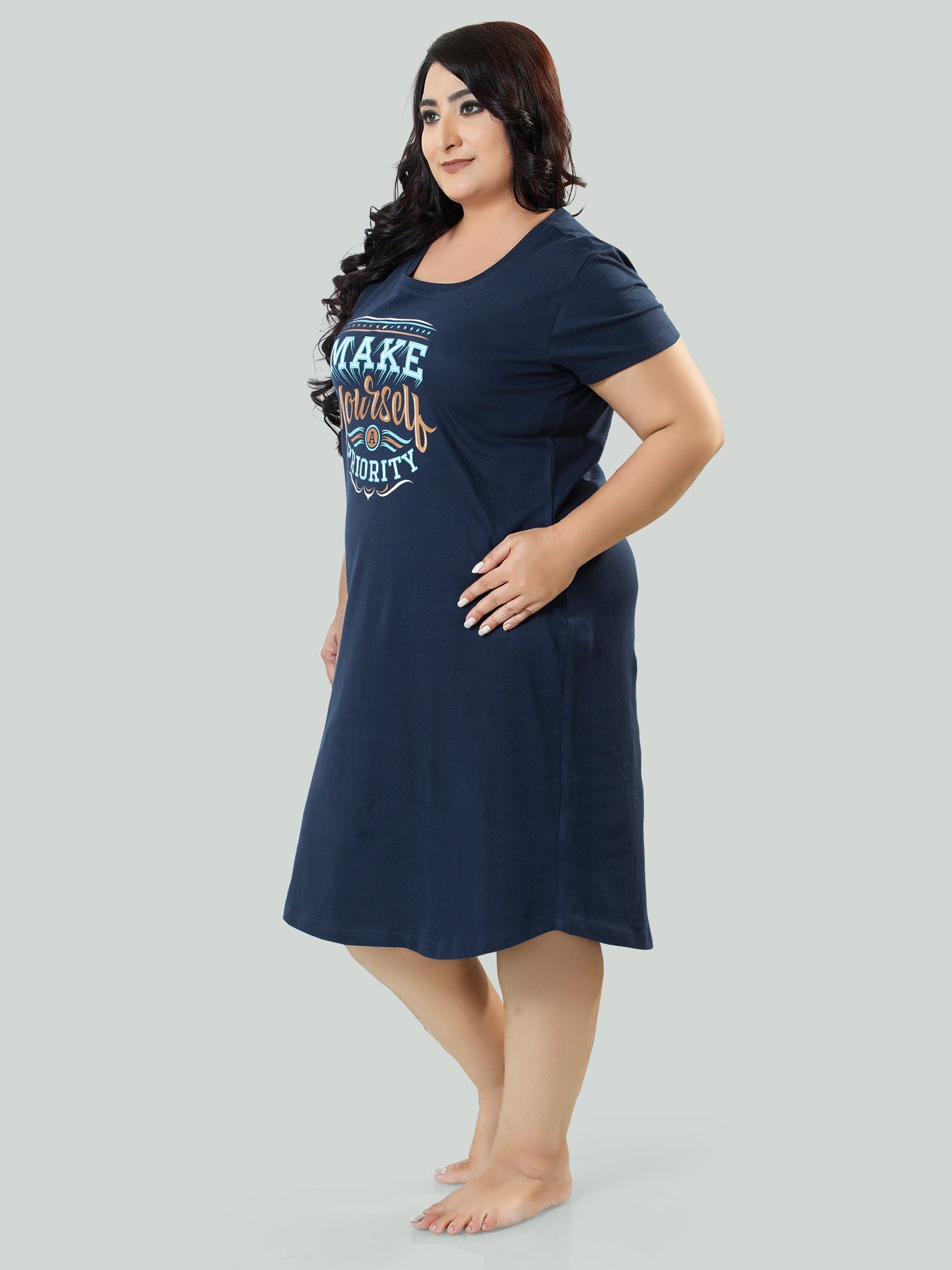 Hosiery Cotton Short Nighty Plus Size Admiral Blue