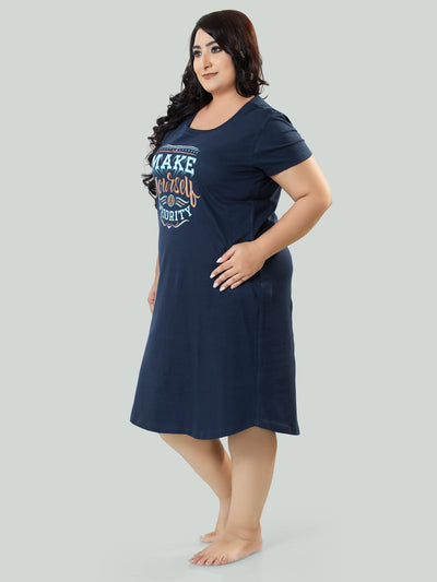 Hosiery Cotton Short Nighty Plus Size Admiral Blue